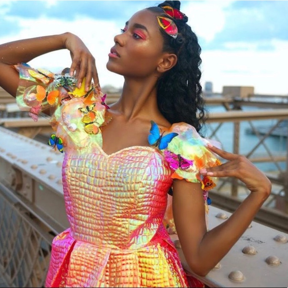 Orange butterfly prom dress